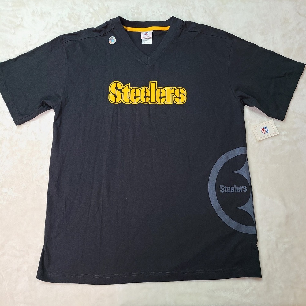 NFL Team Apparel Adult Unisex XL Pittsburgh Steelers Black T-Shirt V-Neck NWT